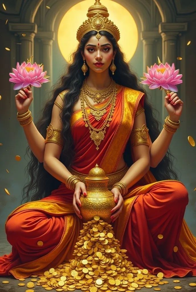 Lakshmi Maa with lotus and gold coins