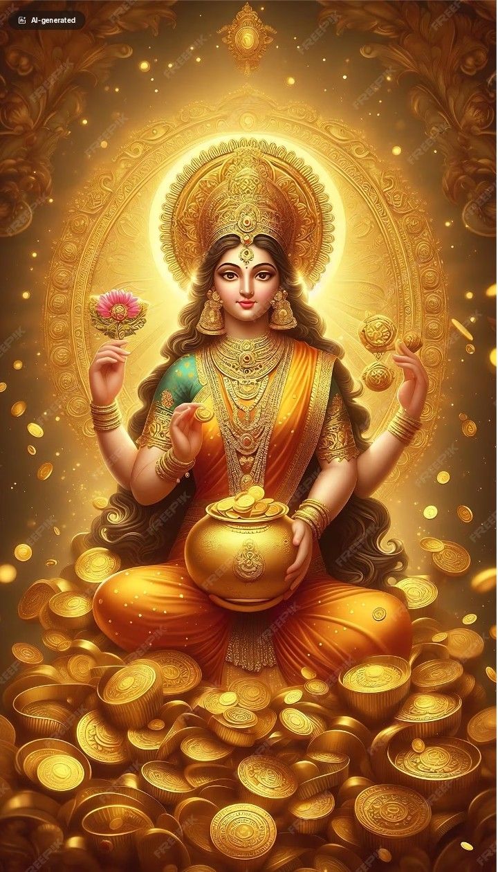 Goddess Lakshmi showering gold coins