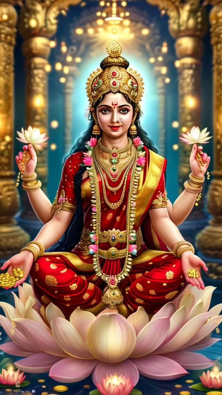 Goddess Lakshmi seated on a lotus