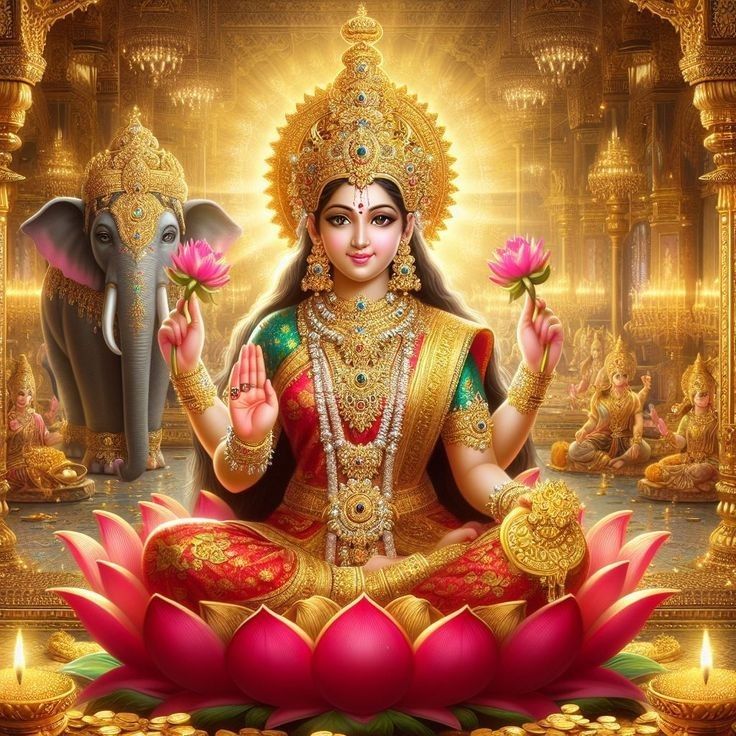 Lakshmi Maa seated on lotus flower