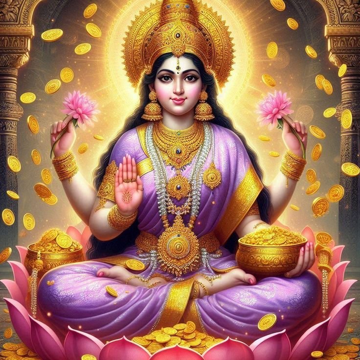 Goddess Lakshmi bestowing golden blessings.