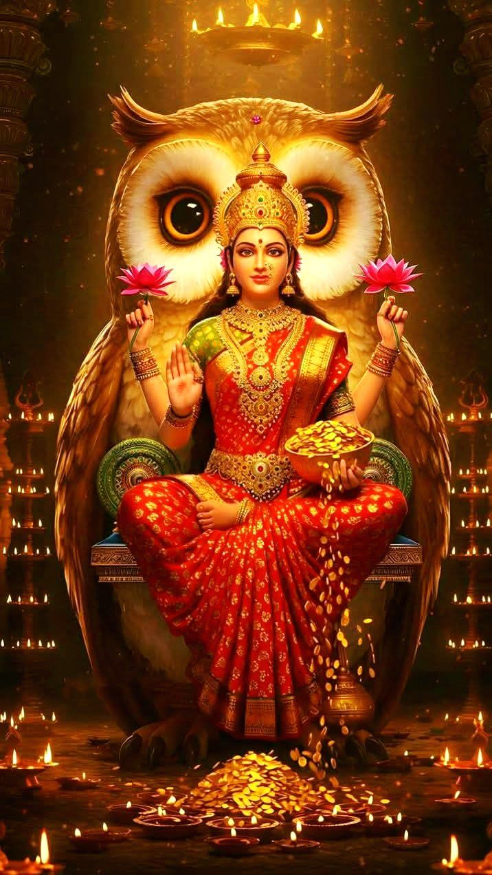 Lakshmi Maa seated on an owl
