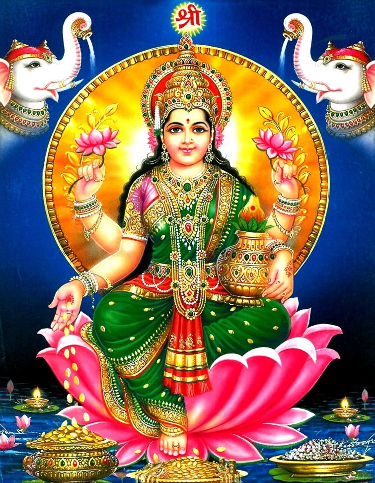 Goddess Lakshmi seated on a lotus.