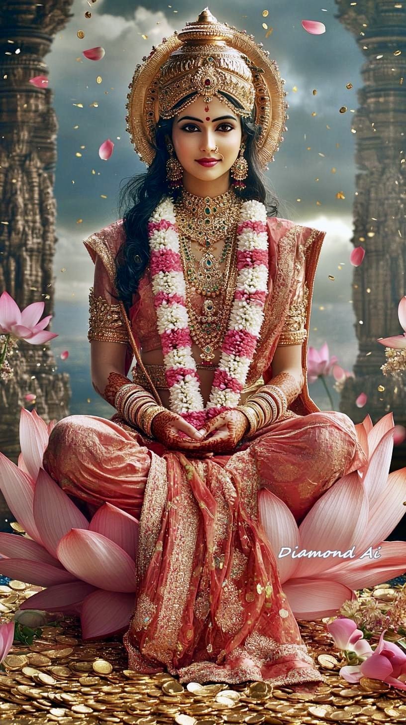 Lakshmi Maa seated on lotus flower