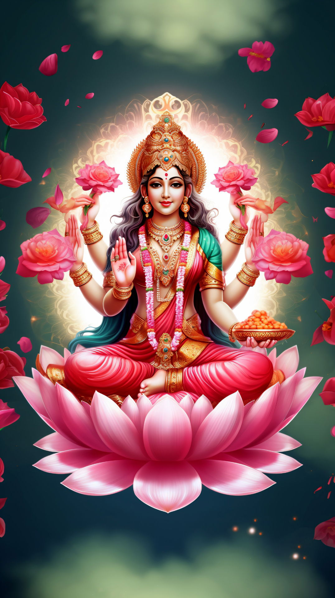 Lakshmi Maa seated on a lotus.