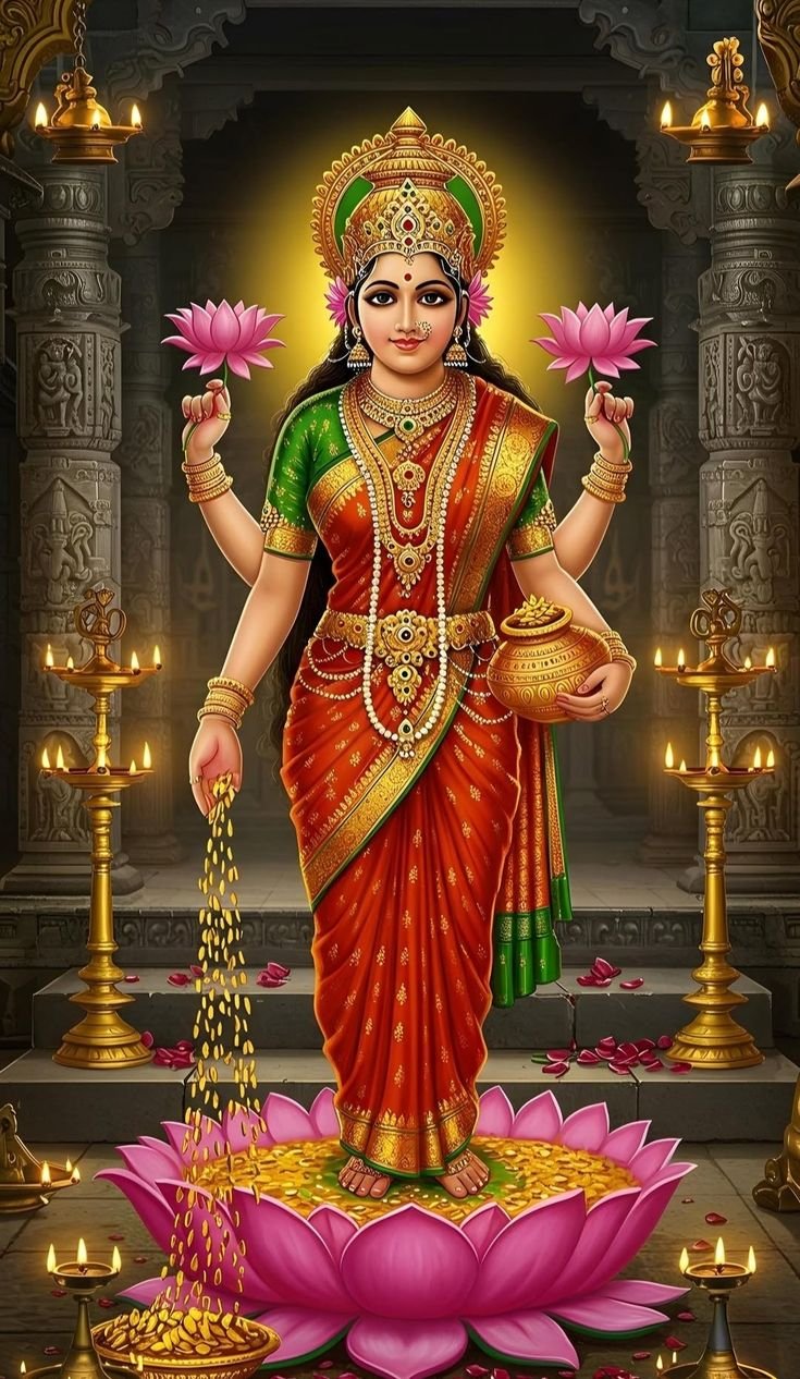 Lakshmi Maa seated on a lotus