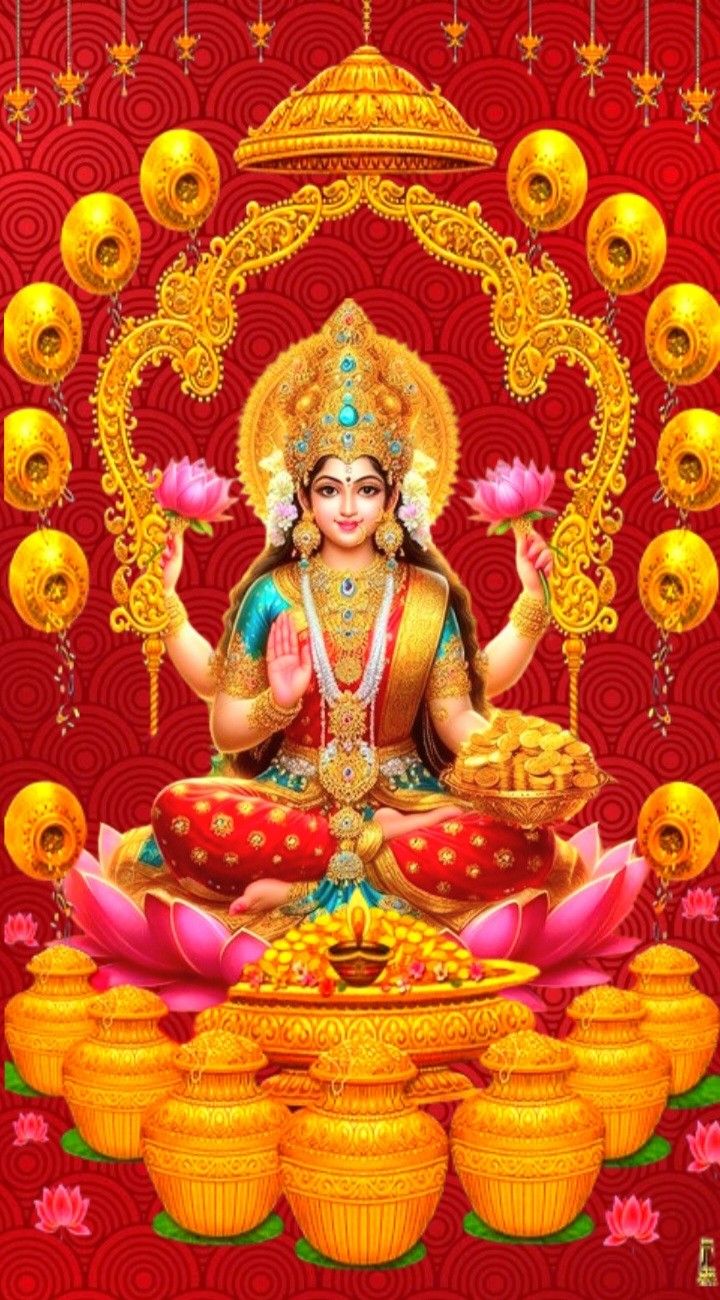 Goddess Lakshmi seated on lotus
