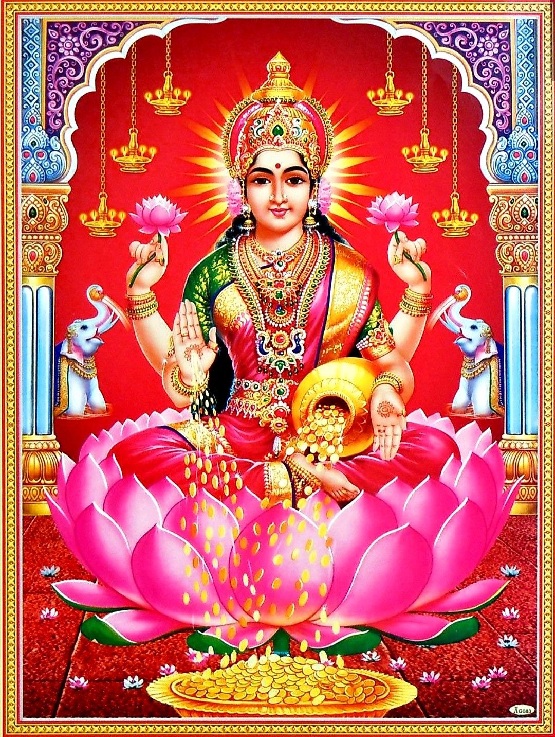 Lakshmi Maa seated on a lotus.