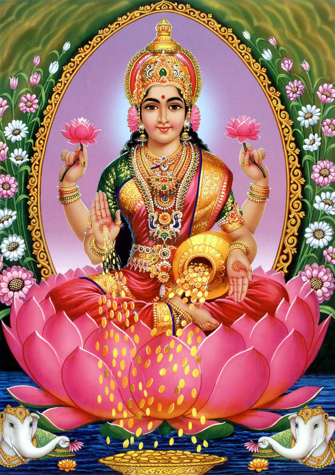 Goddess Lakshmi seated on lotus flower