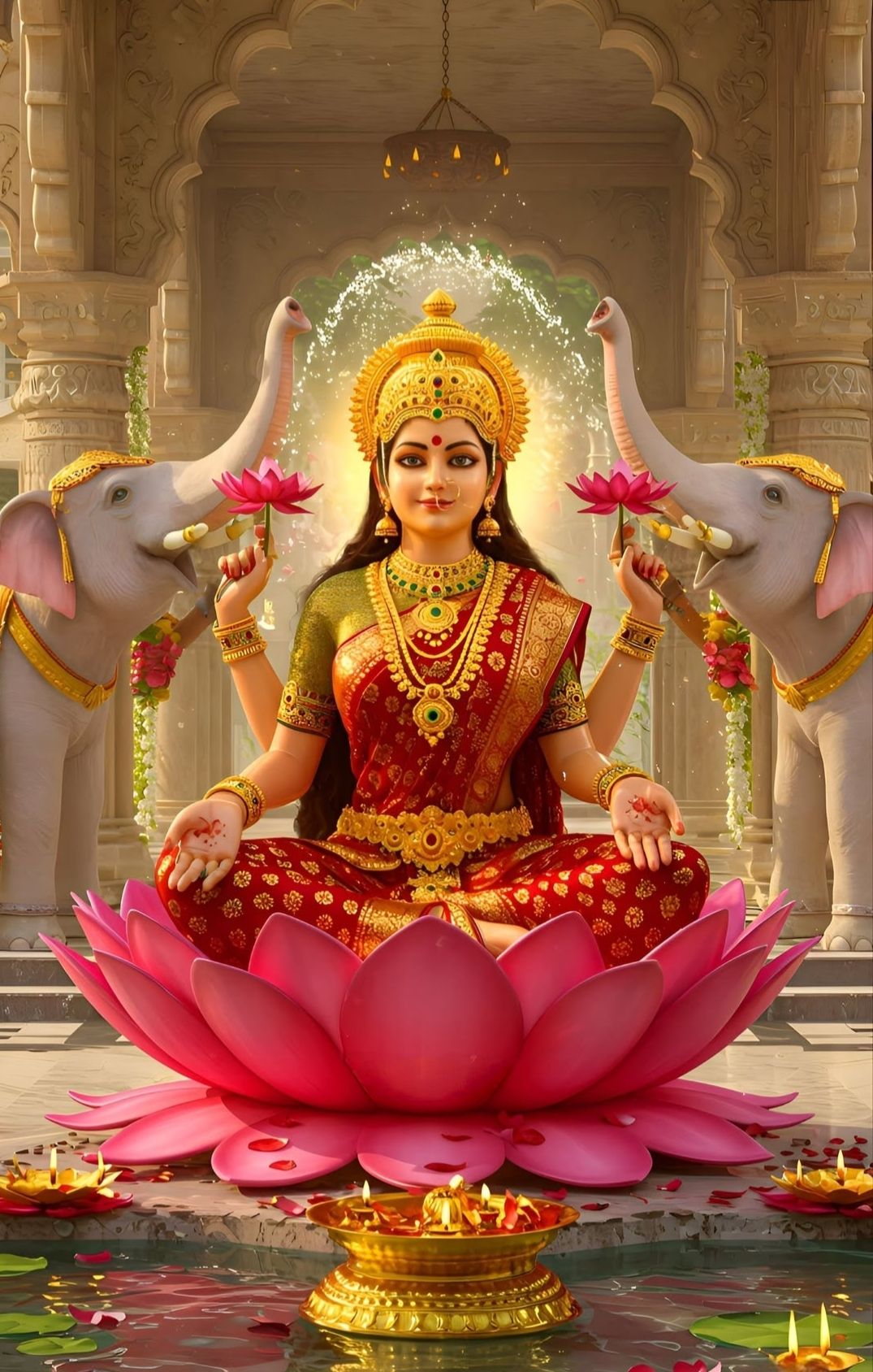 Lakshmi Maa seated on a lotus.