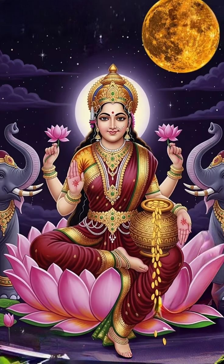 Lakshmi Maa seated on lotus flower