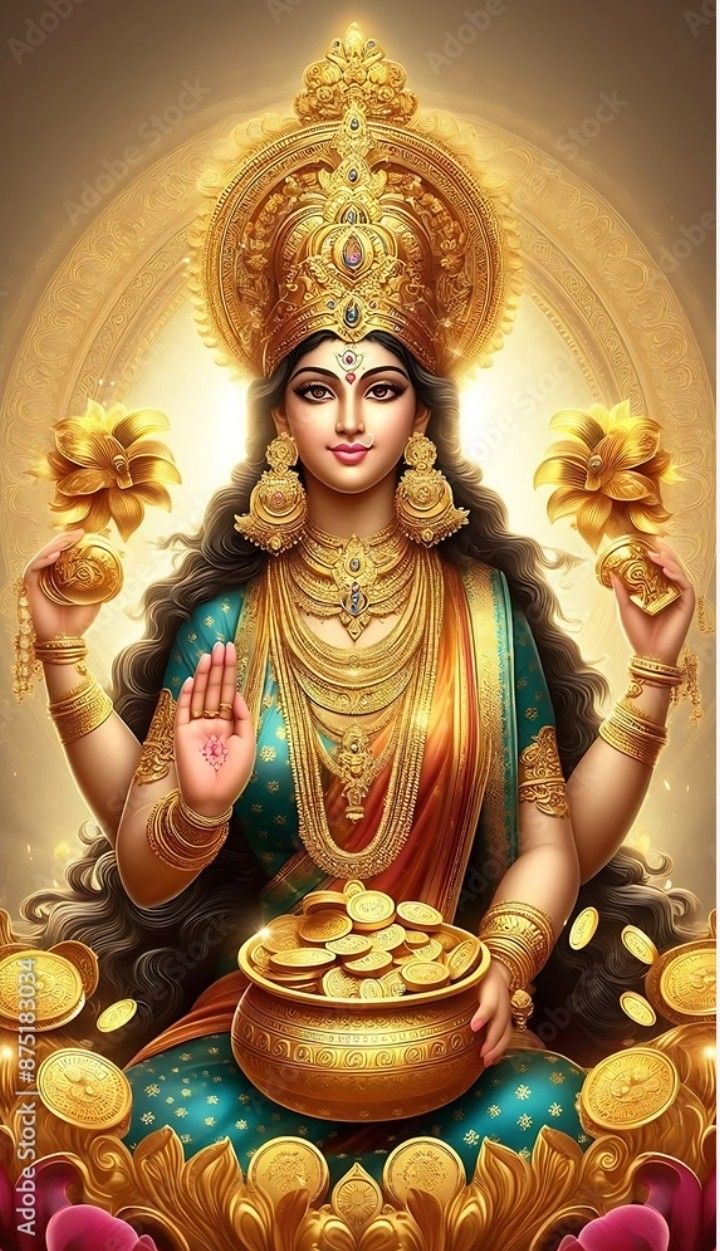 Goddess Lakshmi bestows golden blessings.