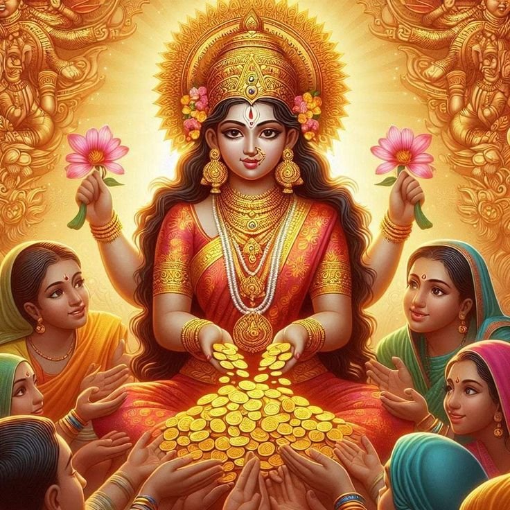 Goddess Lakshmi bestowing golden blessings.