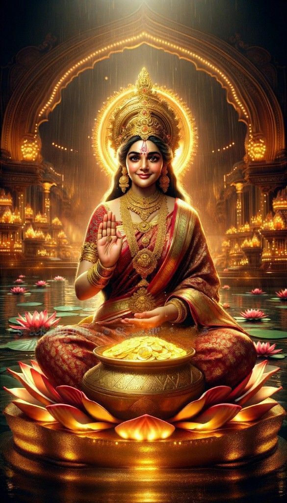 Lakshmi Maa seated on a lotus flower
