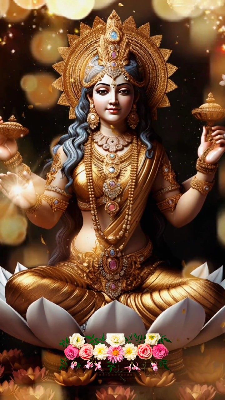 Goddess Lakshmi seated on lotus flower