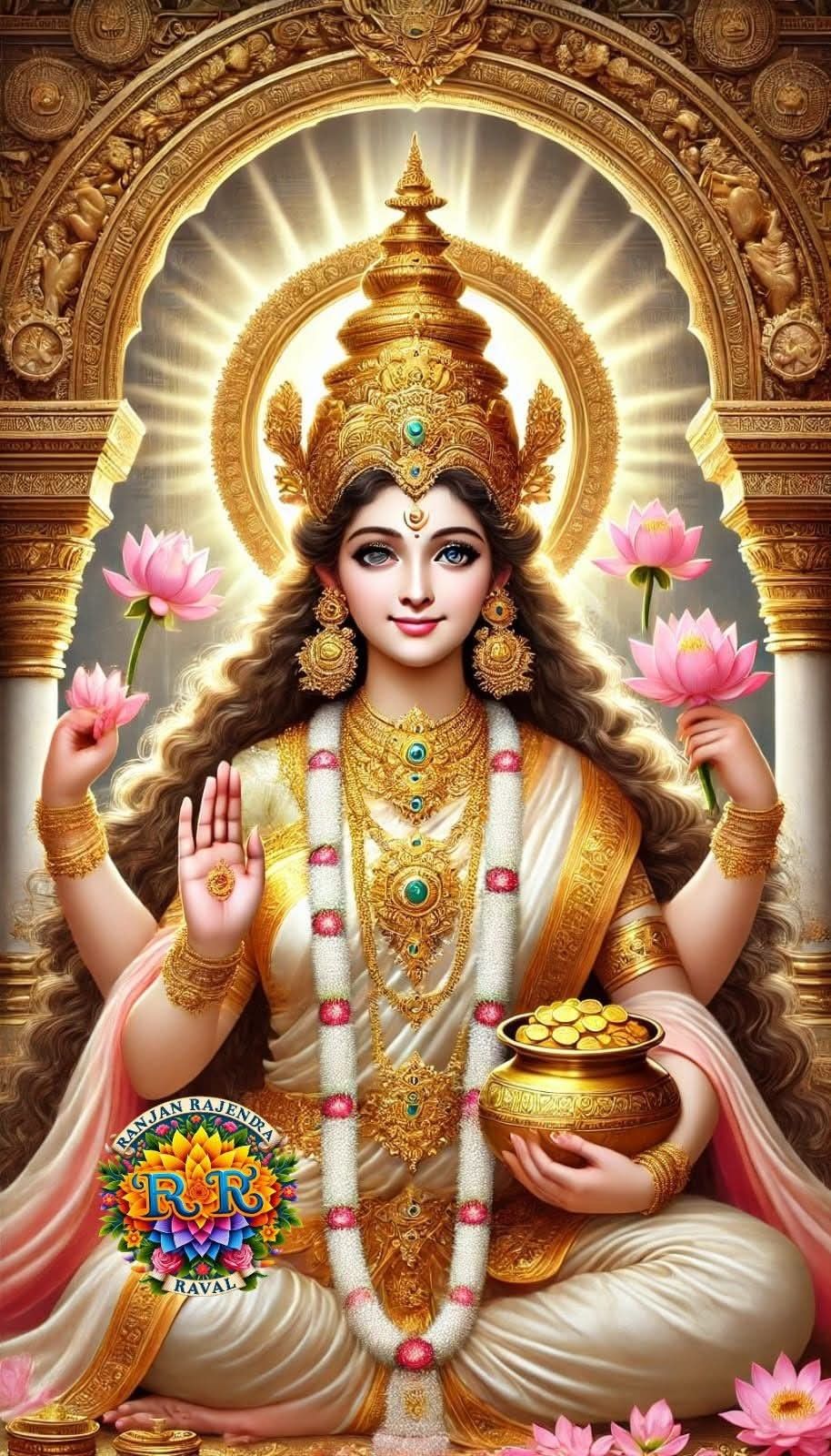 Goddess Lakshmi seated with lotuses