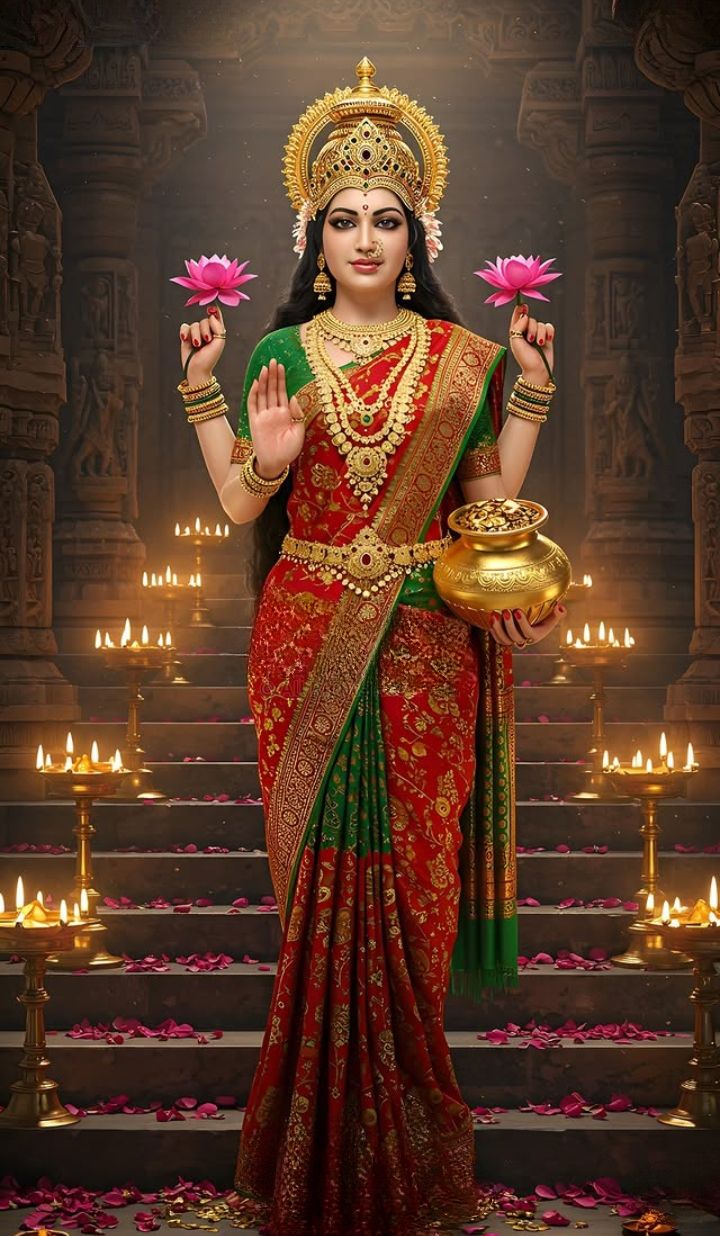 Goddess Lakshmi bestows blessings and wealth