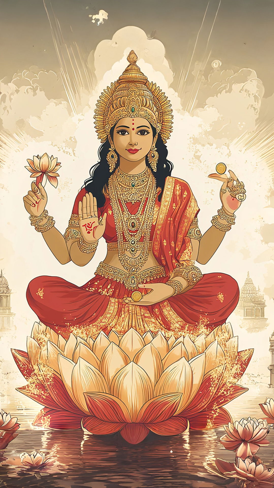 Lakshmi Maa seated on lotus flower