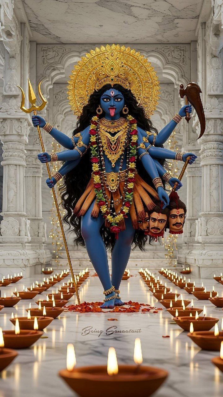 Mahakali Maa with trident and lamps