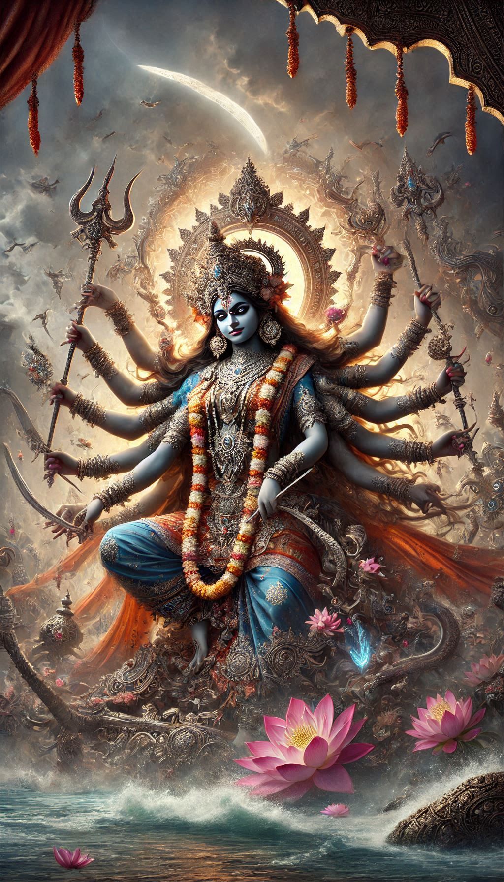 Mahakali Maa with lotus and trident