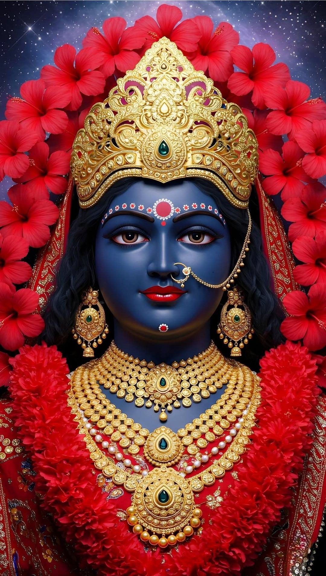 Mahakali Maa with red hibiscus flowers