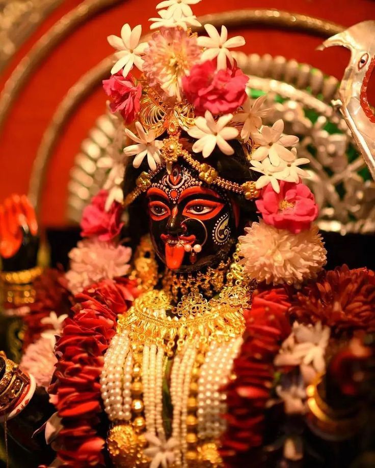 Goddess Mahakali adorned with flowers.