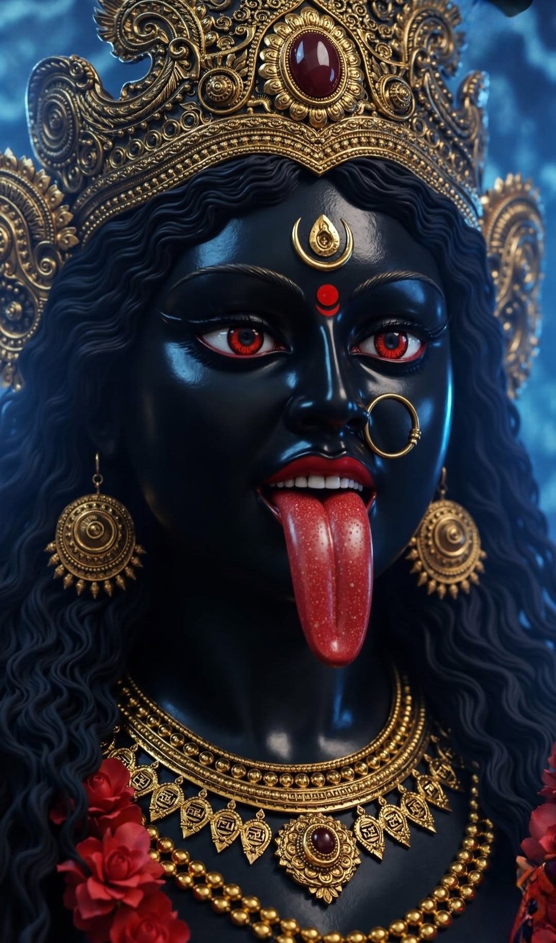 Mahakali Maa with red eyes, close-up