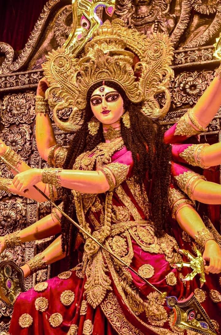 Powerful Mahakali Maa idol in vibrant colors.