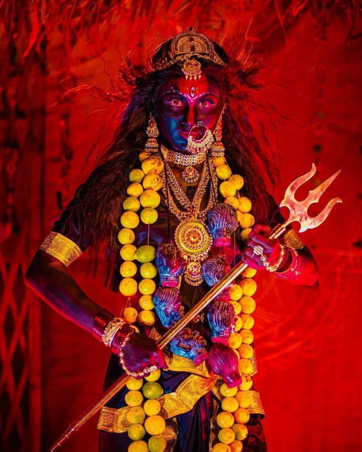 Mahakali Maa with trident, fierce goddess.