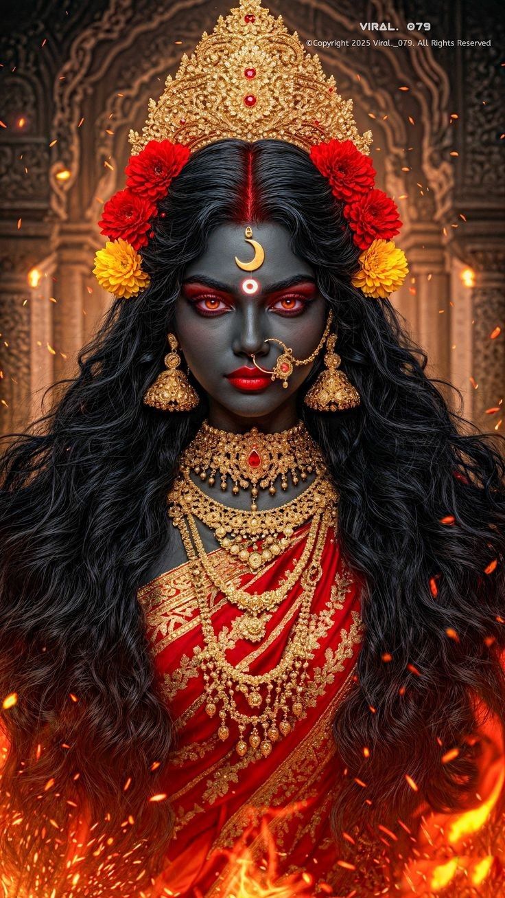 Fierce Mahakali Maa with red sari