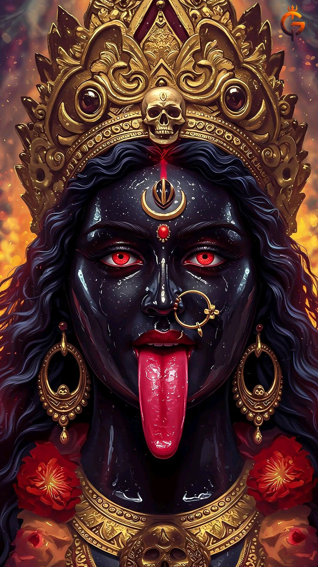 Fierce Mahakali Maa with red eyes.