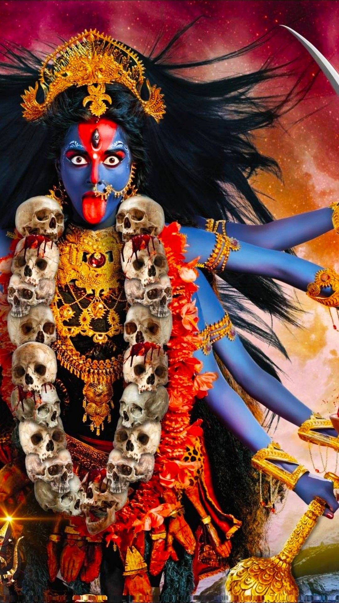 Fierce Mahakali Maa with skull garland