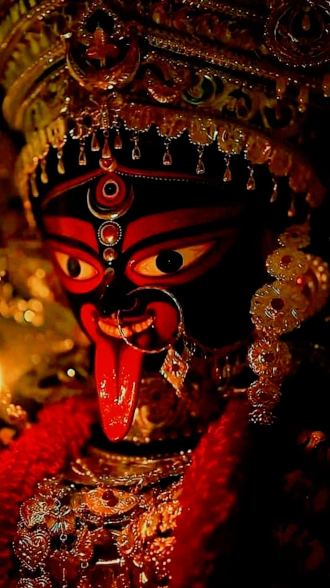 Close-up of fierce Mahakali Maa face.