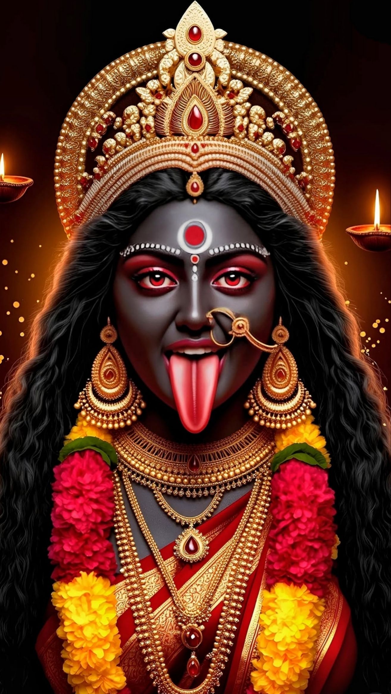 Fierce Mahakali Maa with ruby crown