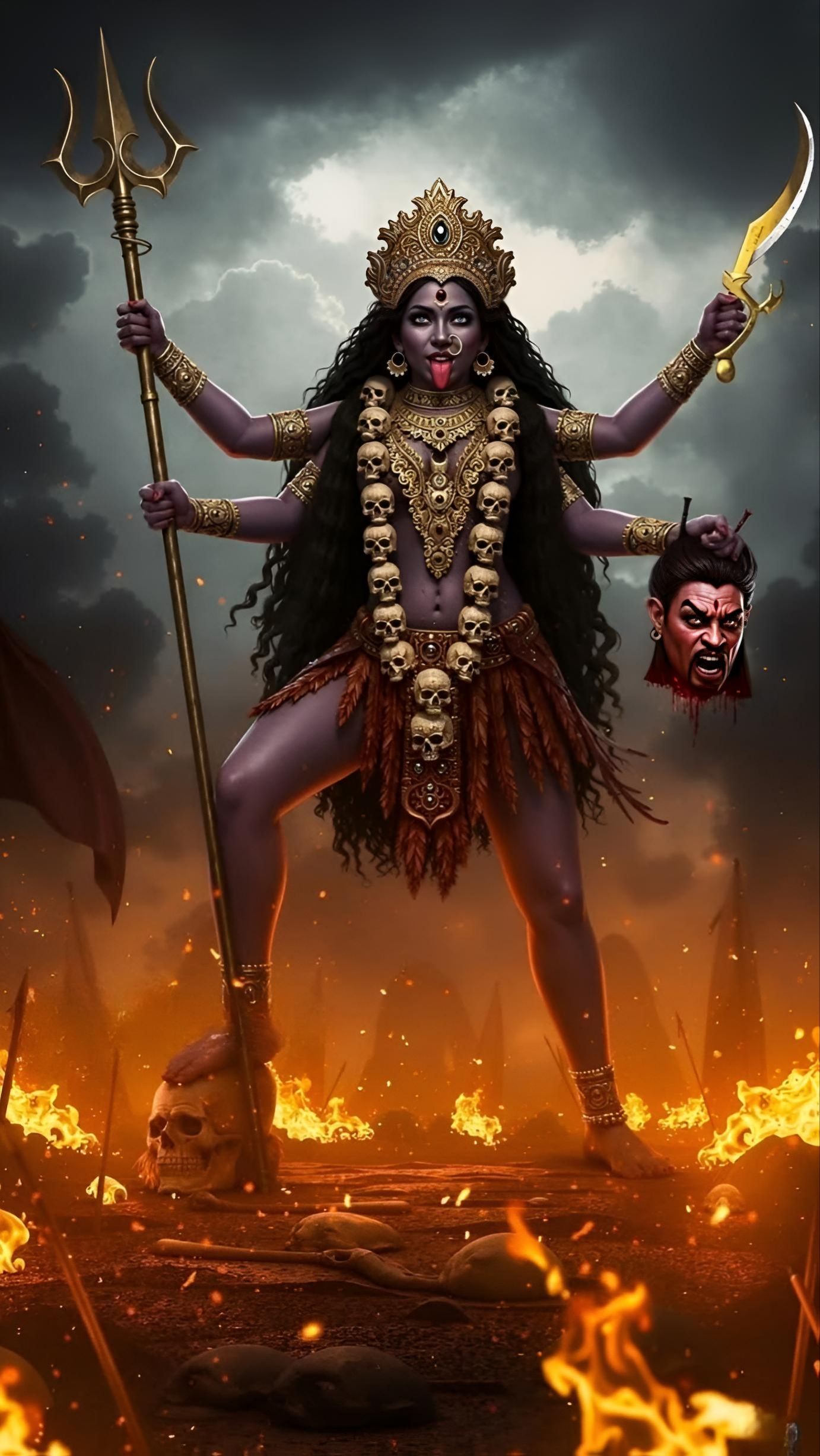 Fierce Mahakali Maa amidst flames