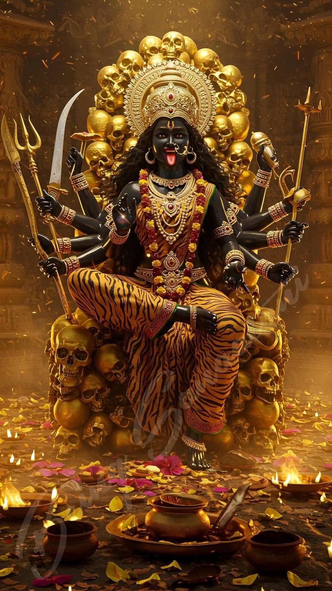 Maa Kaali seated on a golden throne