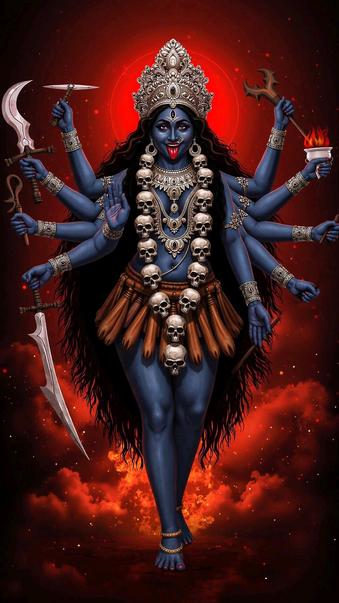 Mahakali Maa wielding weapons in cosmos