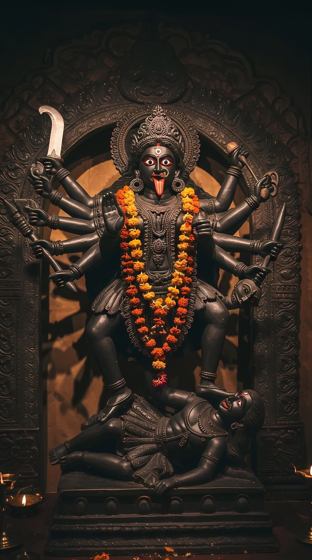 Mahakali Maa statue with marigold garland