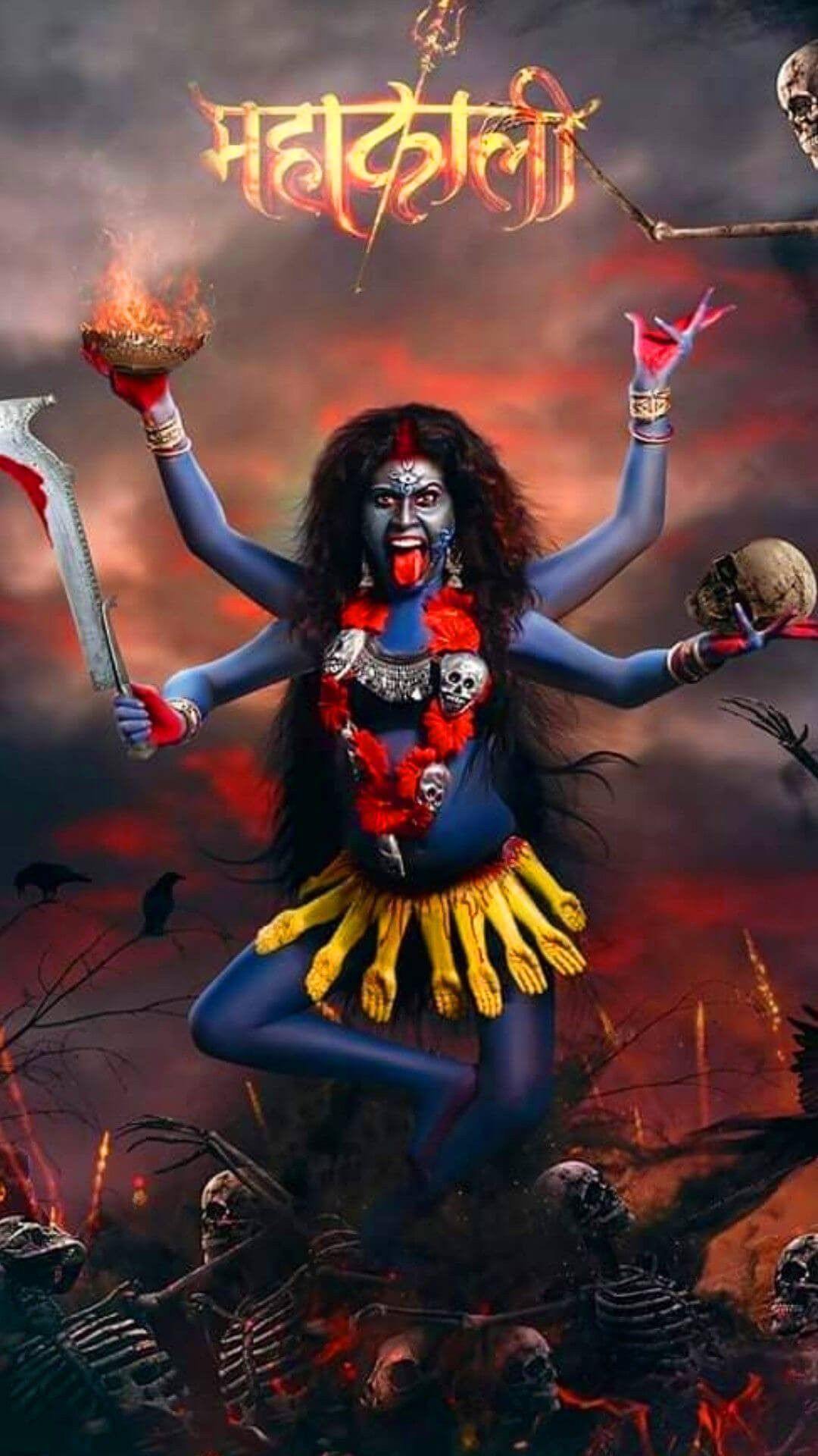 Mahakali Maa wielding sword amidst demons.