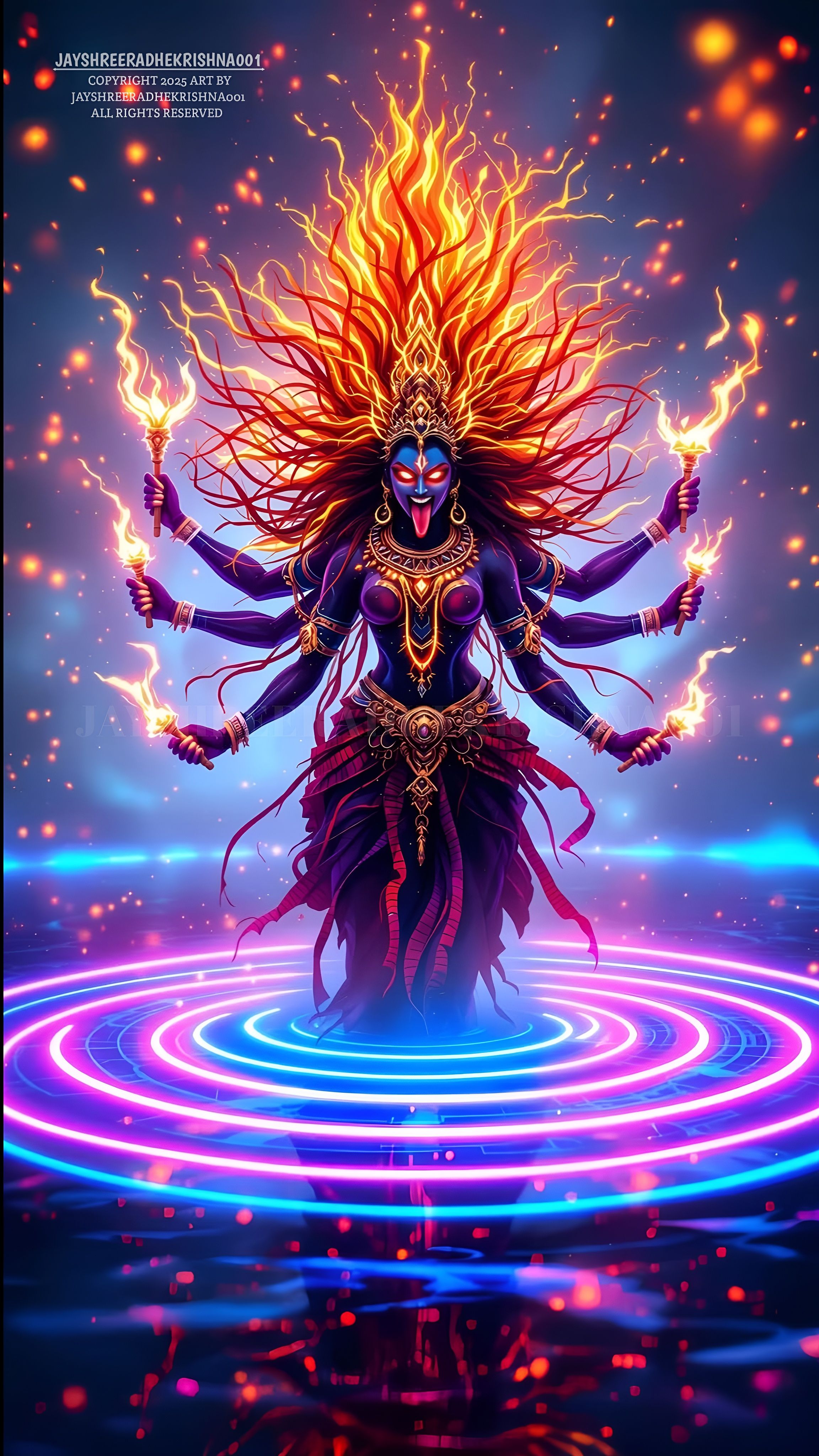 Mahakali Maa surrounded by fire and energy