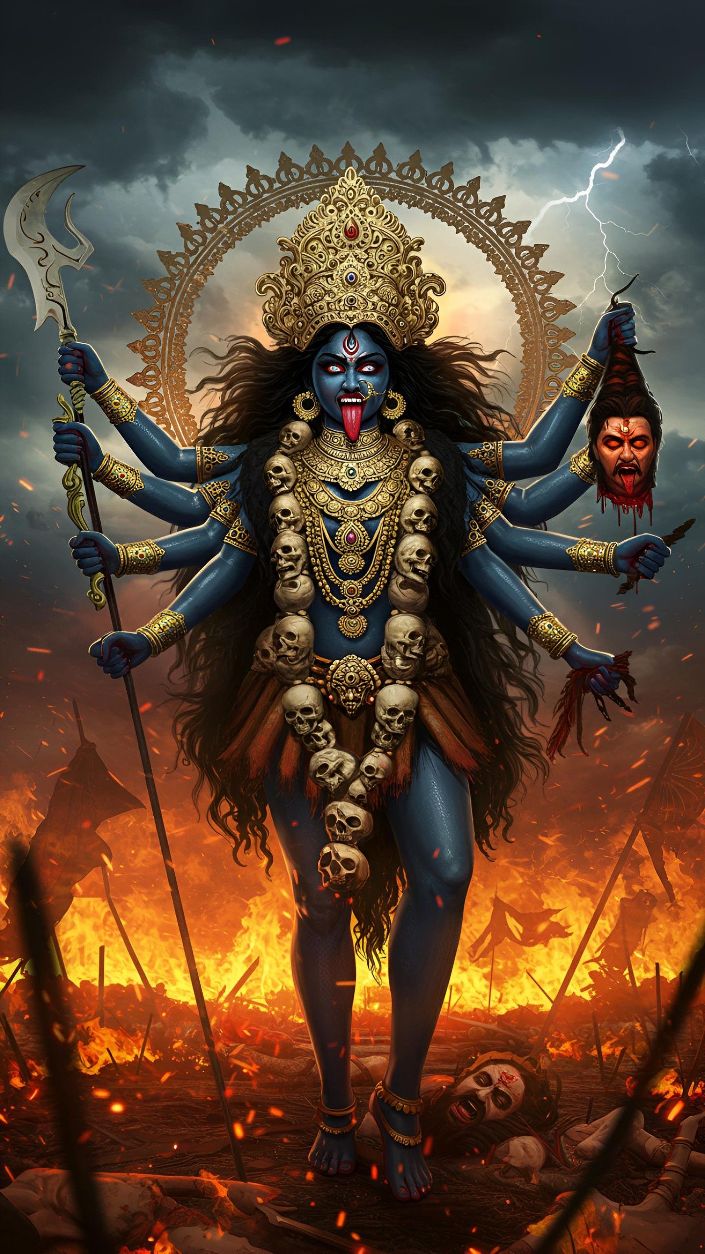 Fierce Mahakali Maa on battlefield wallpaper