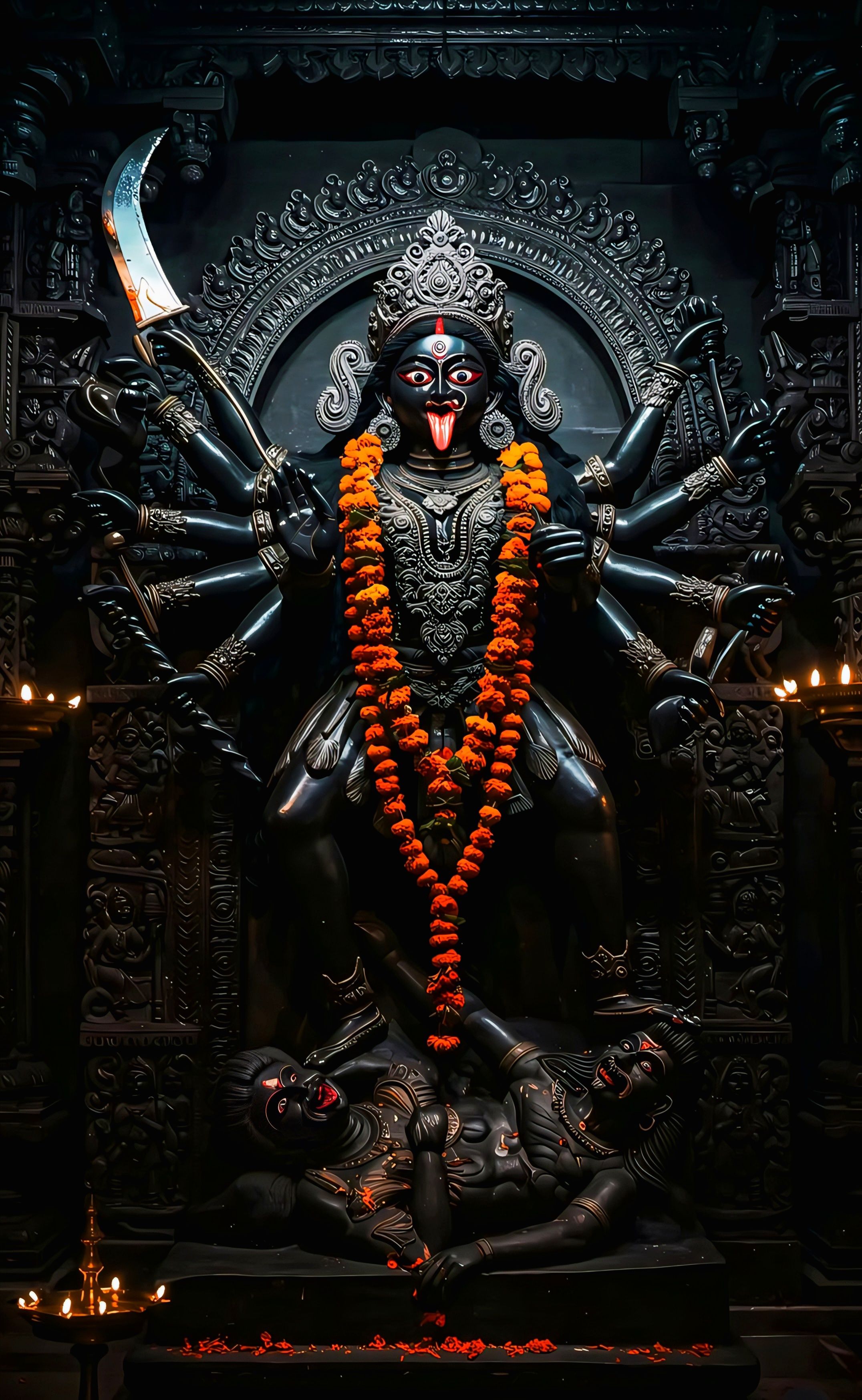 Fierce Mahakali Maa statue in temple.