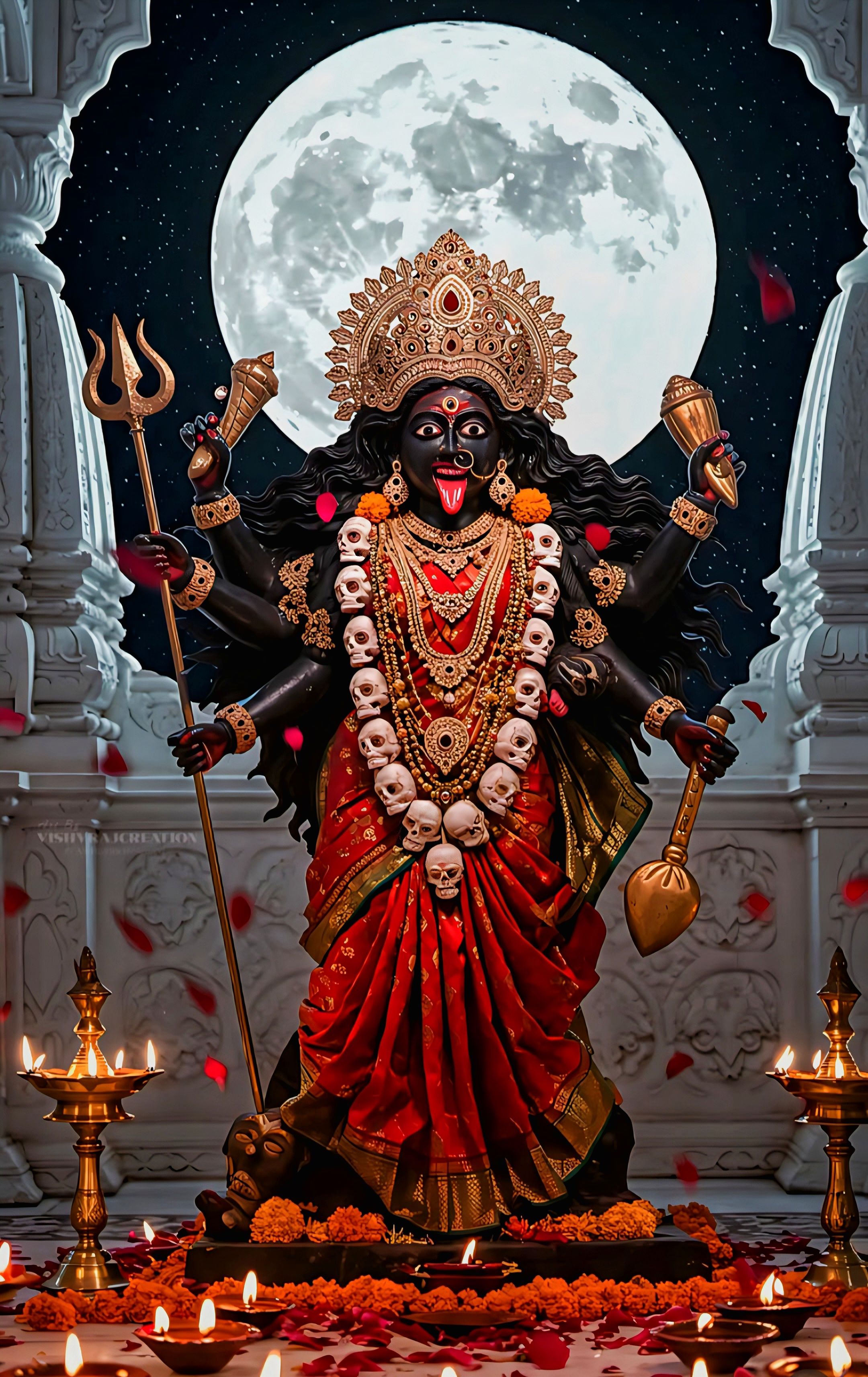 Goddess Mahakali illuminated by the full moon