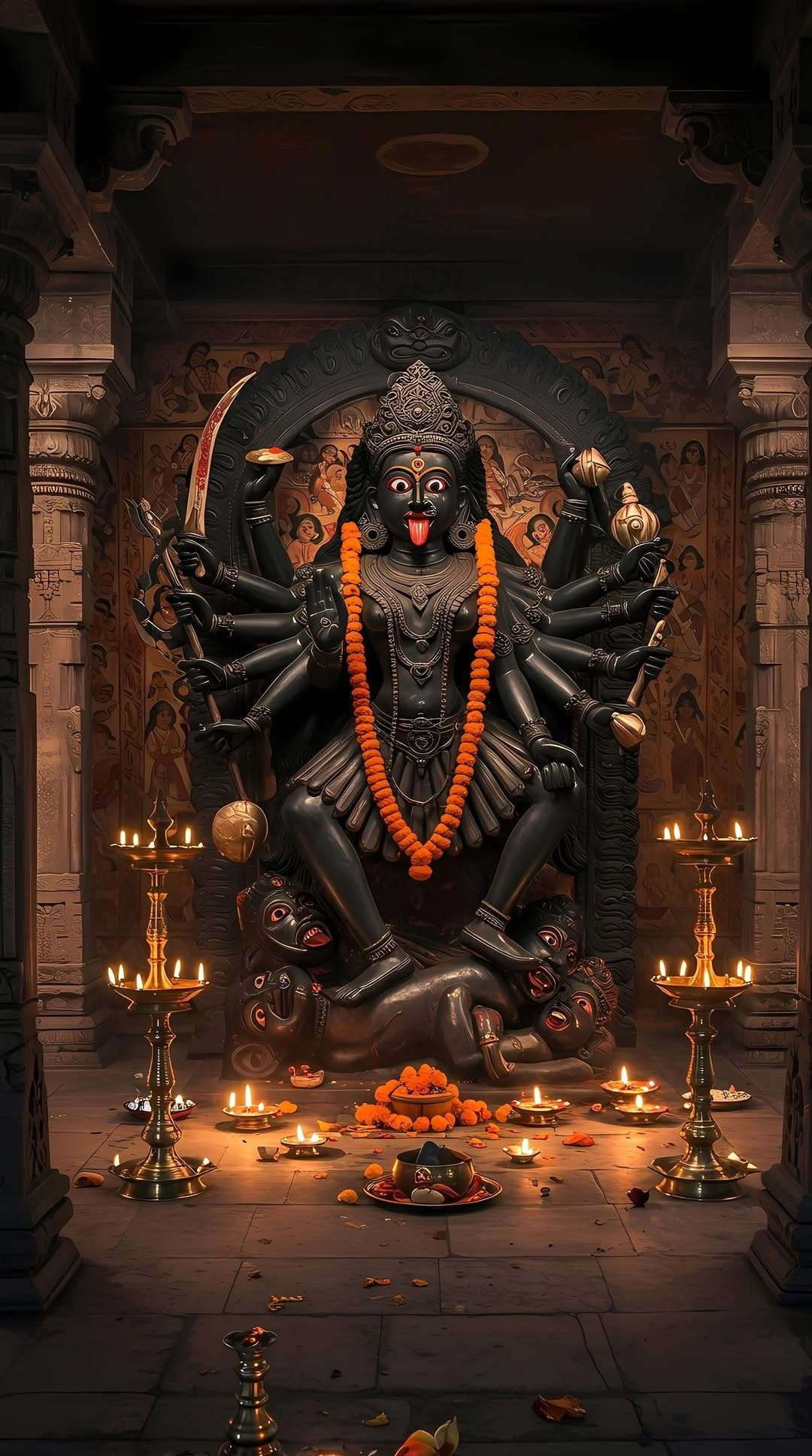 Mahakali Maa temple statue with offerings