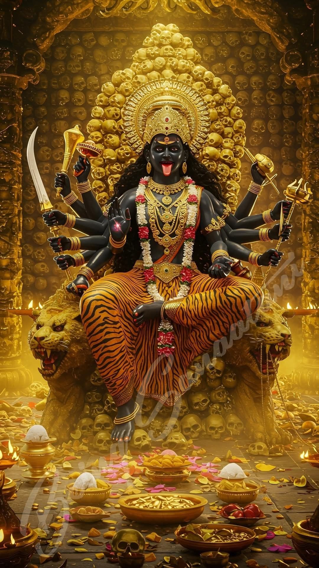 Mahakali Maa on a tiger throne