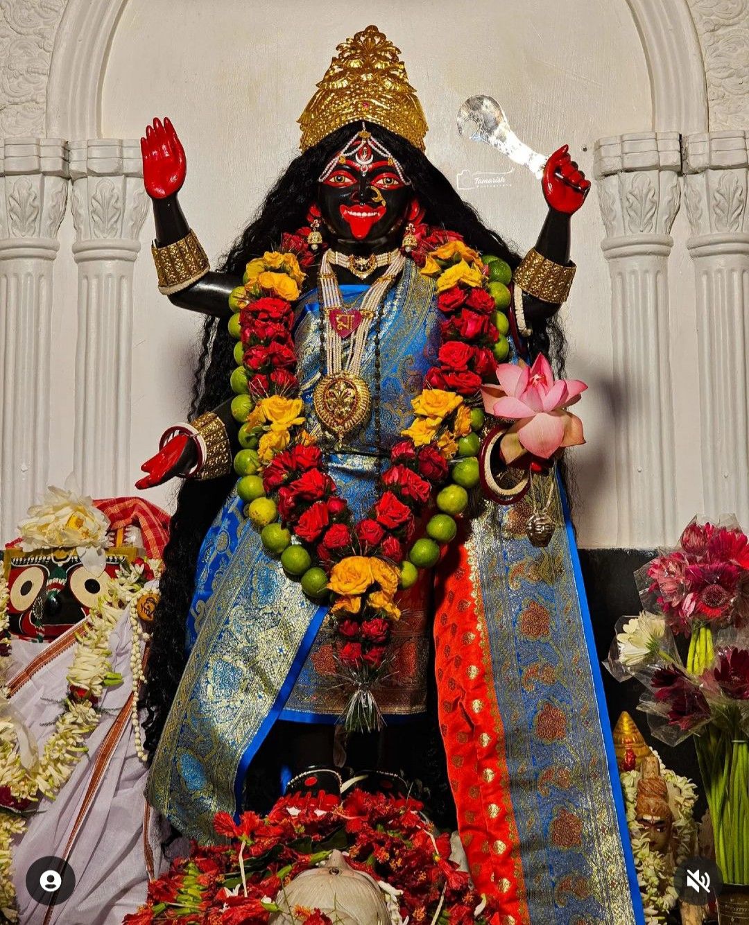 Mahakali maa adorned with flowers and jewels