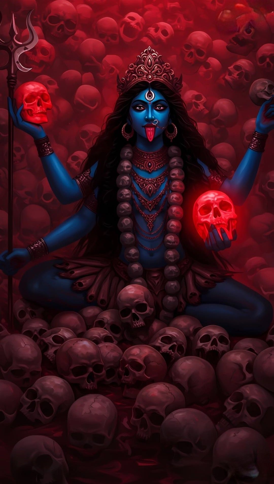 Mahakali Maa amidst skulls and trident