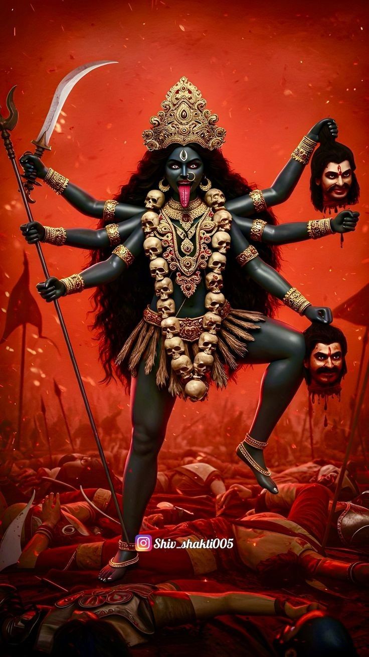 Fierce Mahakali Maa with skull garland.