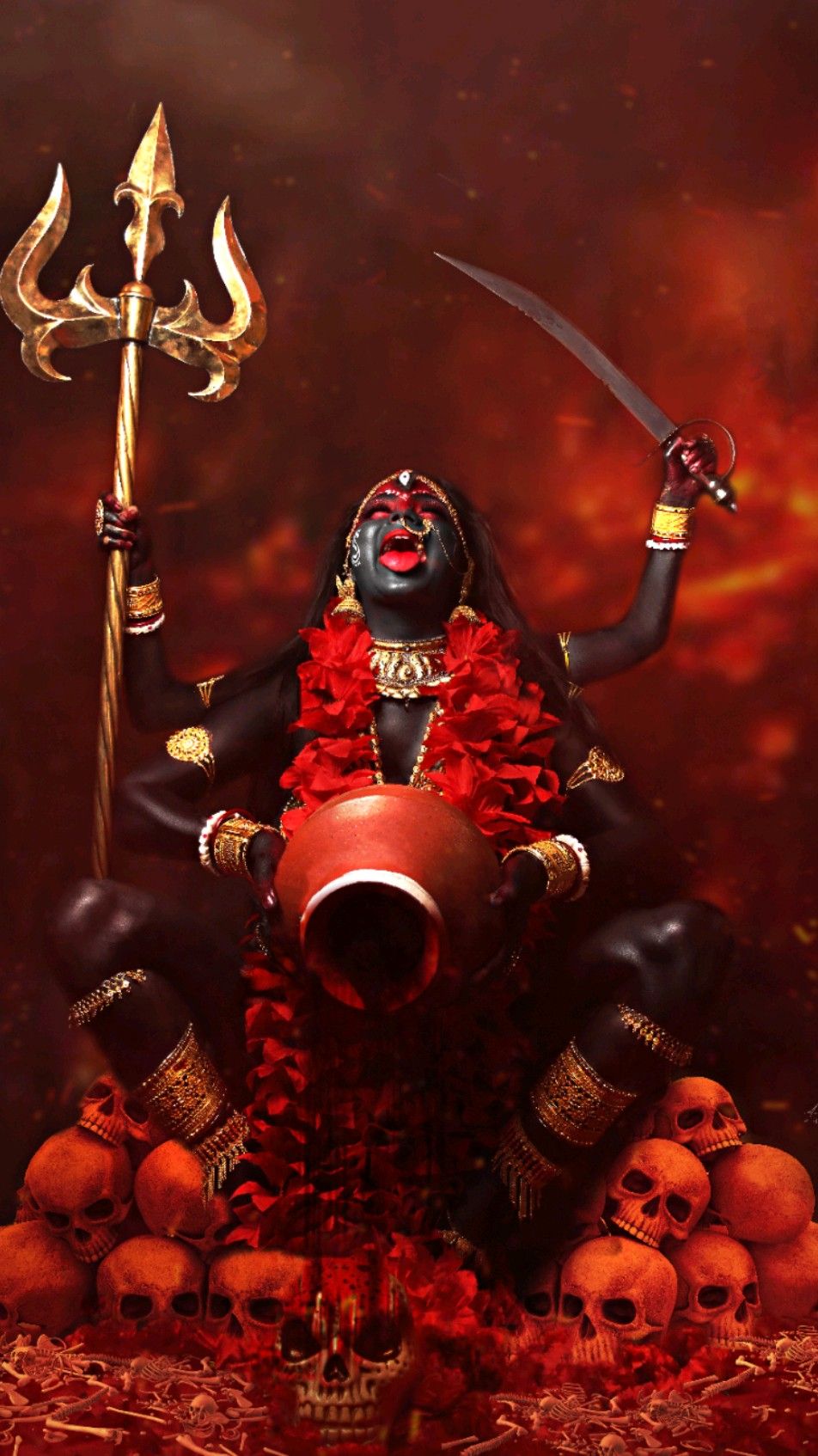 Mahakali Maa with trident and skulls