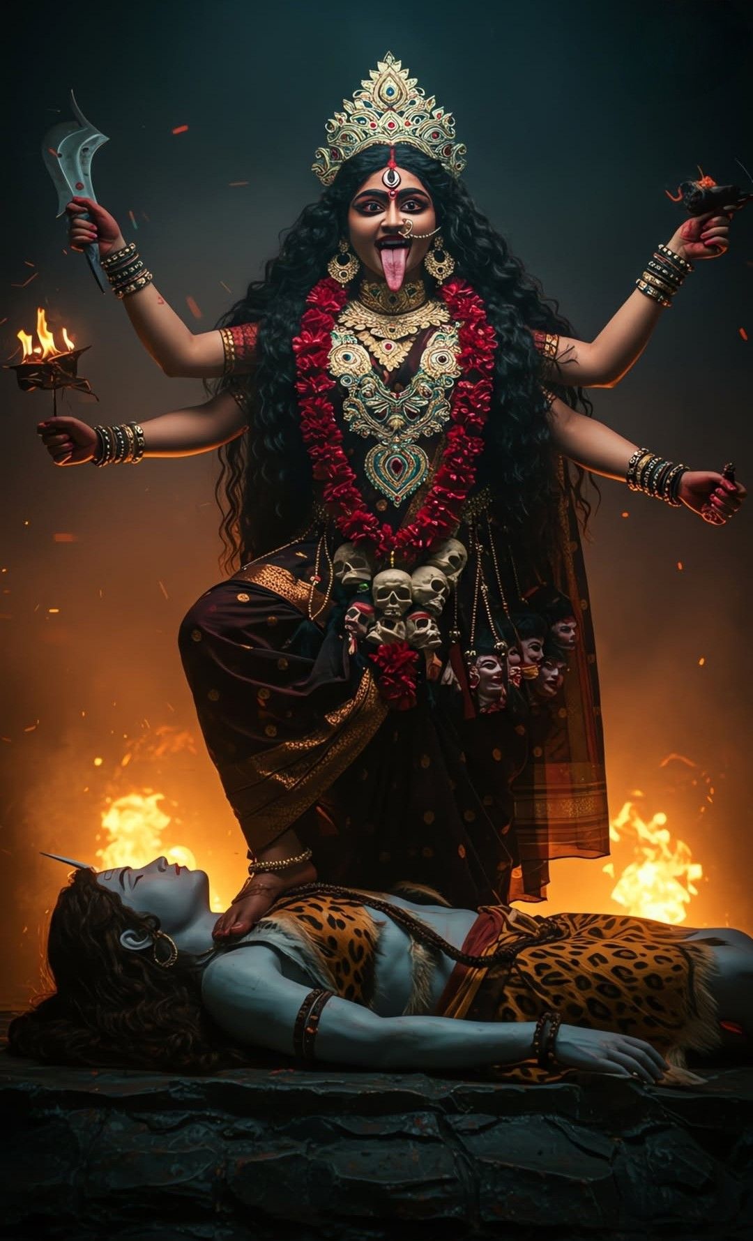 Mahakali Maa standing on Shiva